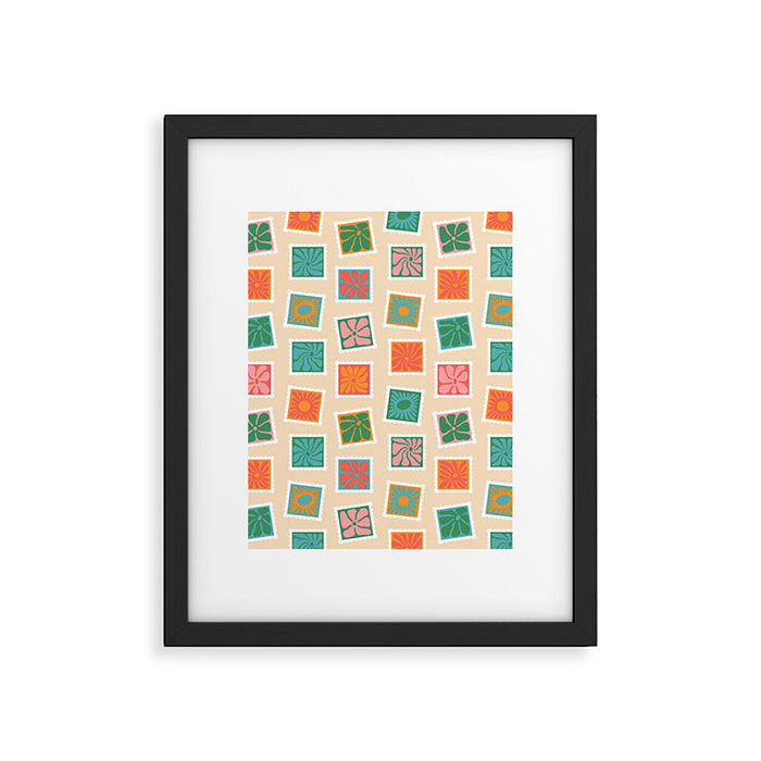 Vintage flower postage stamp pattern Framed Art Print Gallery Image 1
