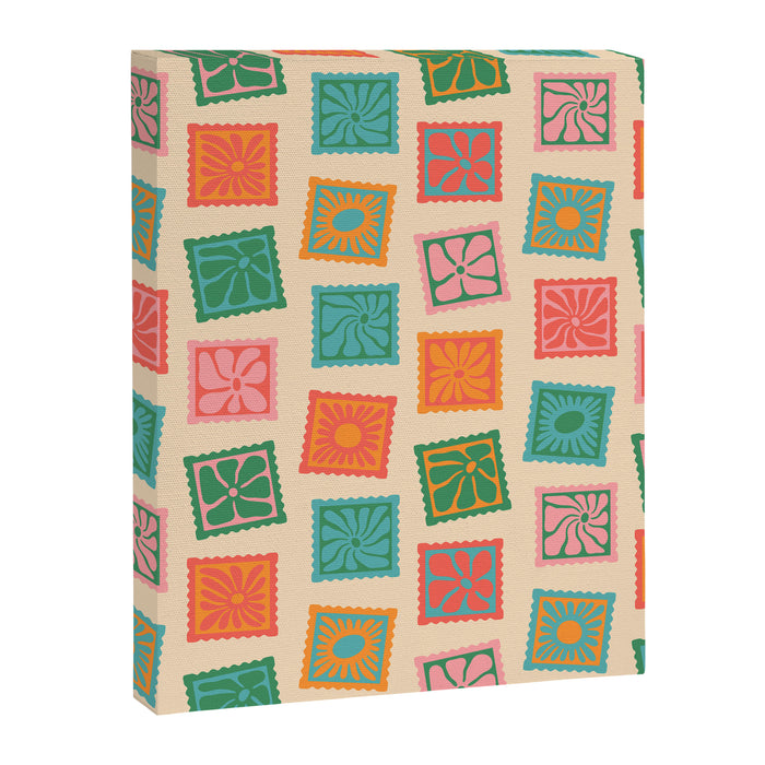 Vintage flower postage stamp pattern Canvas Print Gallery Image 1
