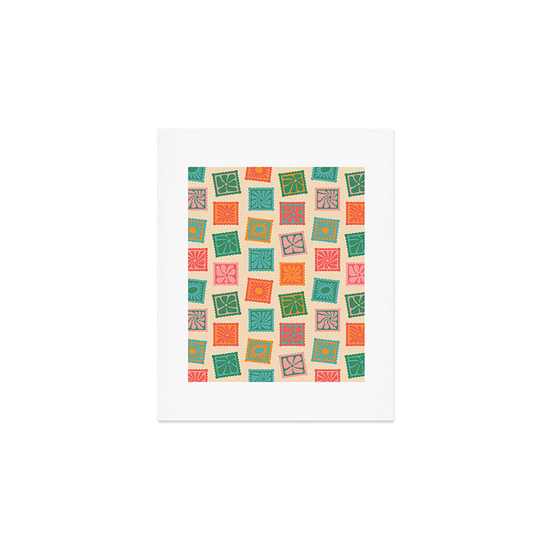 Vintage flower postage stamp pattern Art Print Gallery Image 1