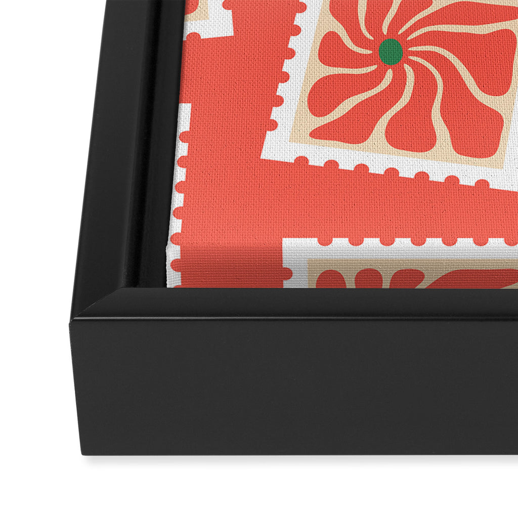Vintage flower postage stamp pattern Framed Canvas Print Gallery Image 3
