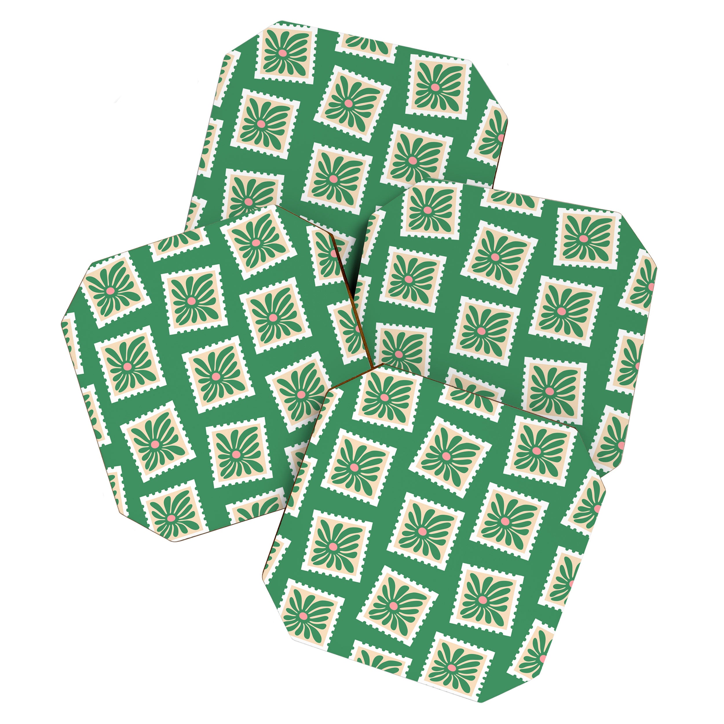 Vintage flower postage stamp pattern Coaster Gallery Image 1