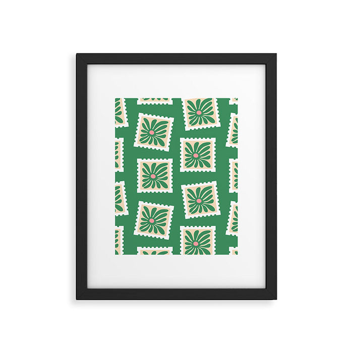 Vintage flower postage stamp pattern Framed Art Print Gallery Image 1