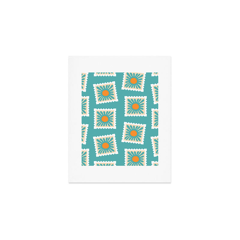 Vintage flower postage stamp pattern Art Print Gallery Image 1