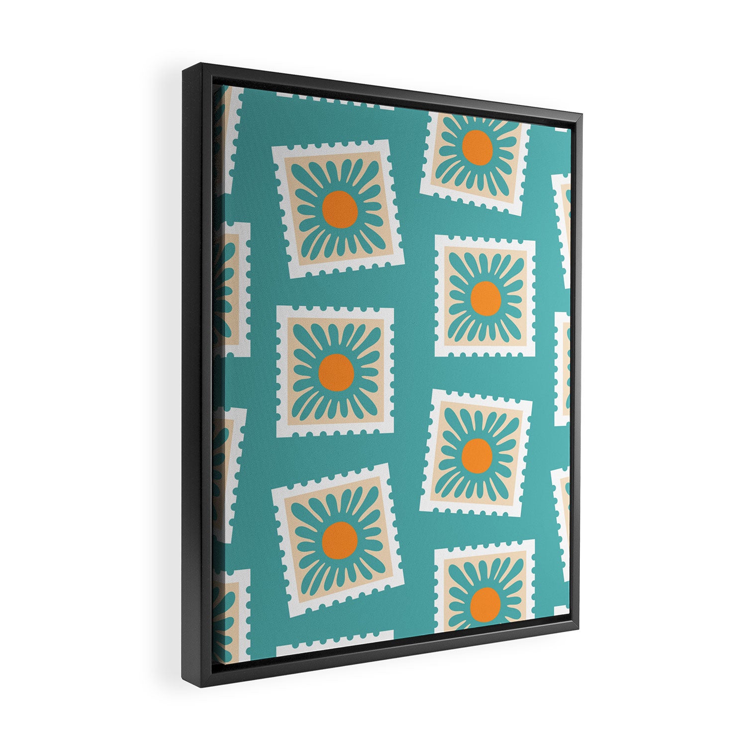 Vintage flower postage stamp pattern Framed Canvas Print Gallery Image 2