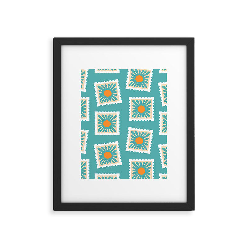 Vintage flower postage stamp pattern Framed Art Print Gallery Image 6