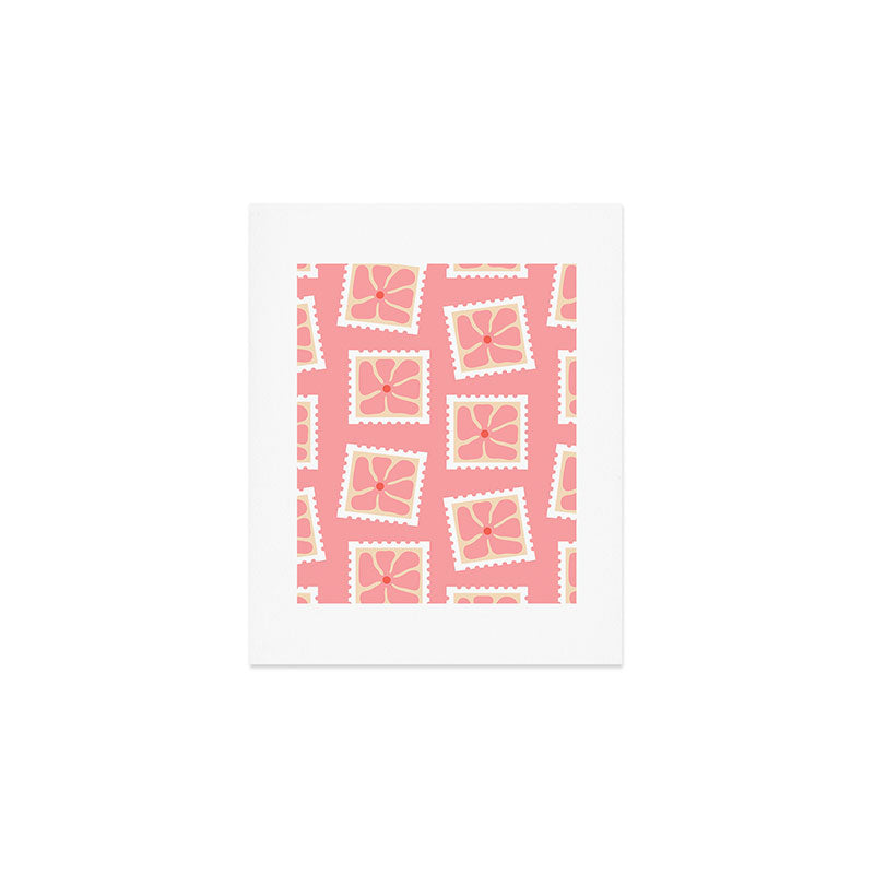 Vintage flower postage stamp pattern Art Print Gallery Image 1