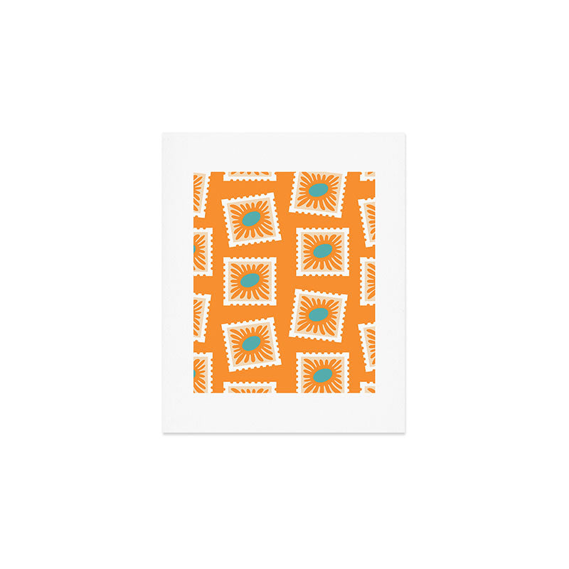 Vintage flower postage stamp pattern Art Print Gallery Image 1
