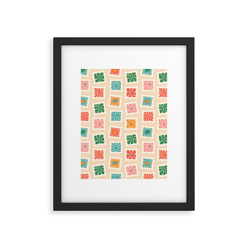 Vintage flower postage stamp pattern Framed Art Print Gallery Image 6