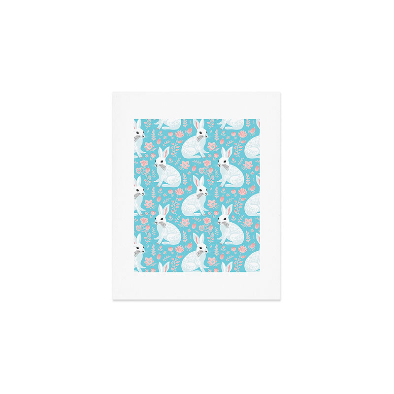 Vintage flower rabbit spring art pattern Art Print Gallery Image 1
