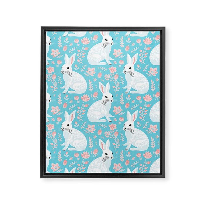 Vintage flower rabbit spring art pattern Framed Canvas Print Gallery Image 1