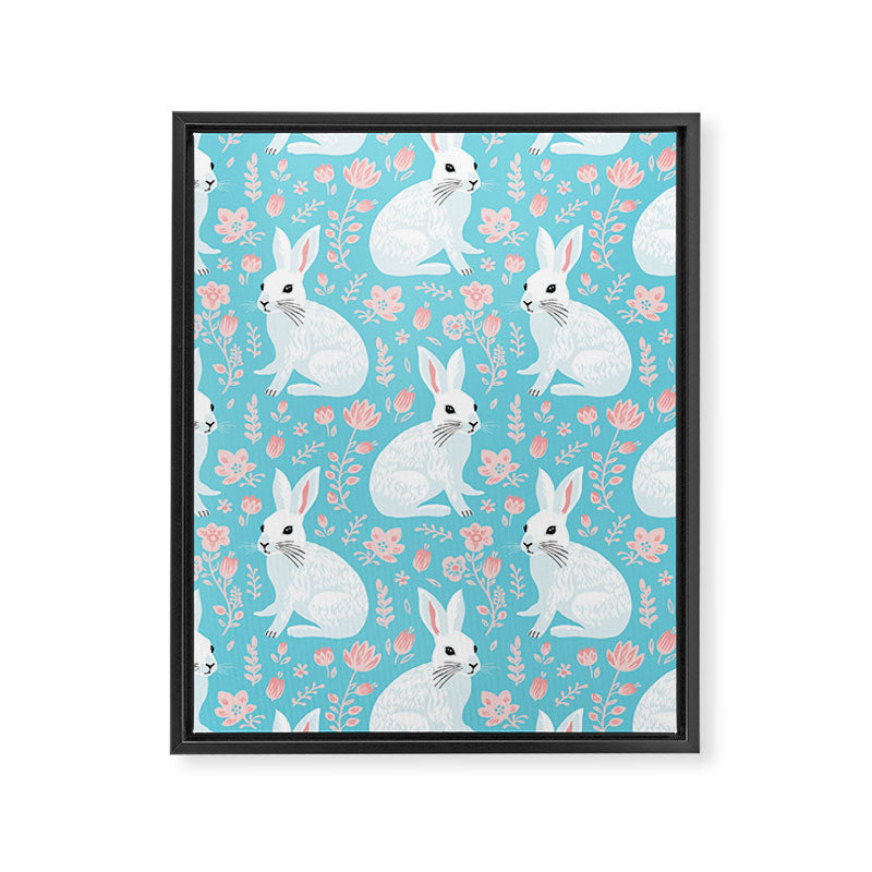Vintage flower rabbit spring art pattern Framed Canvas Print Gallery Image 8