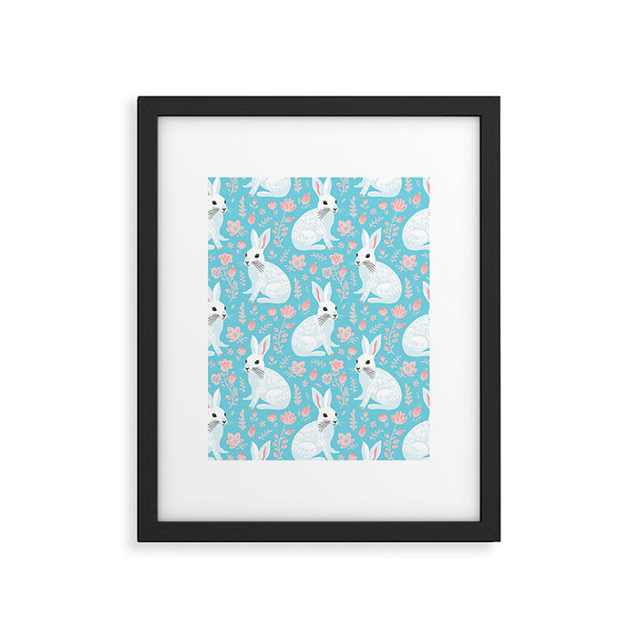 Vintage flower rabbit spring art pattern Framed Art Print Gallery Image 1