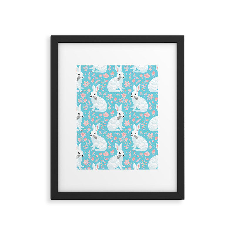 Vintage flower rabbit spring art pattern Framed Art Print Gallery Image 6