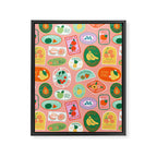 Vintage fruit sticker label cartoon pattern Framed Canvas Print Gallery Image 3