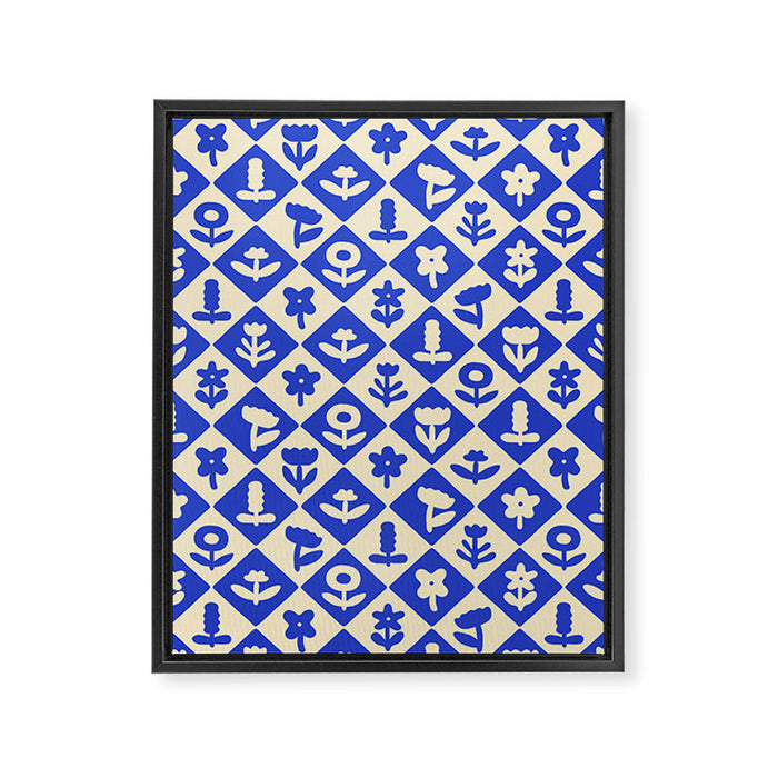 Vintage geometric blue flower art pattern Framed Canvas Print Gallery Image 1