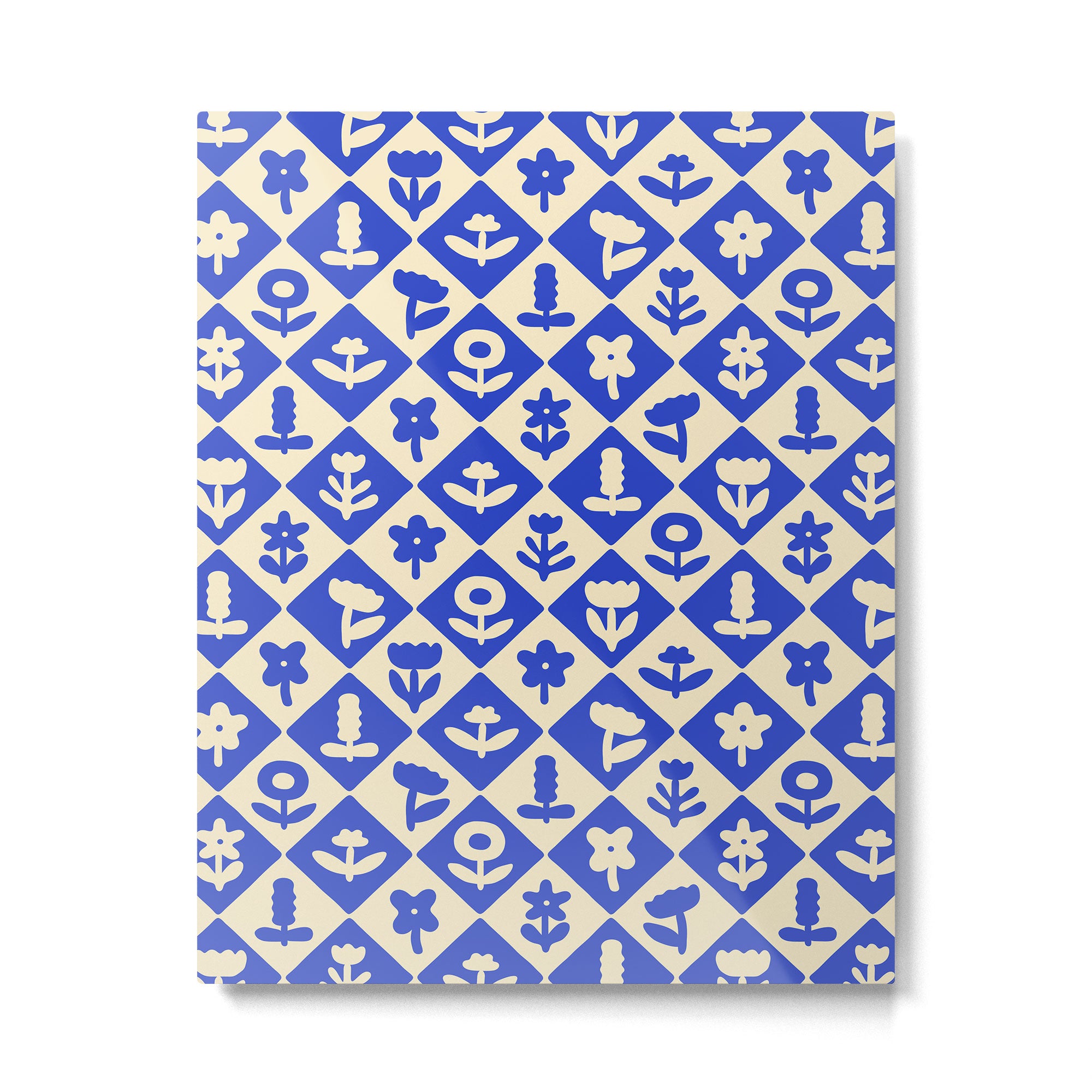 Vintage geometric blue flower art pattern Metal Print Gallery Image 6