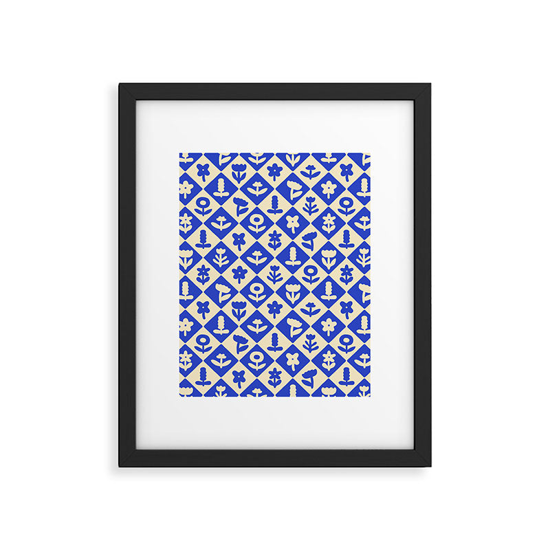 Vintage geometric blue flower art pattern Framed Art Print Gallery Image 6