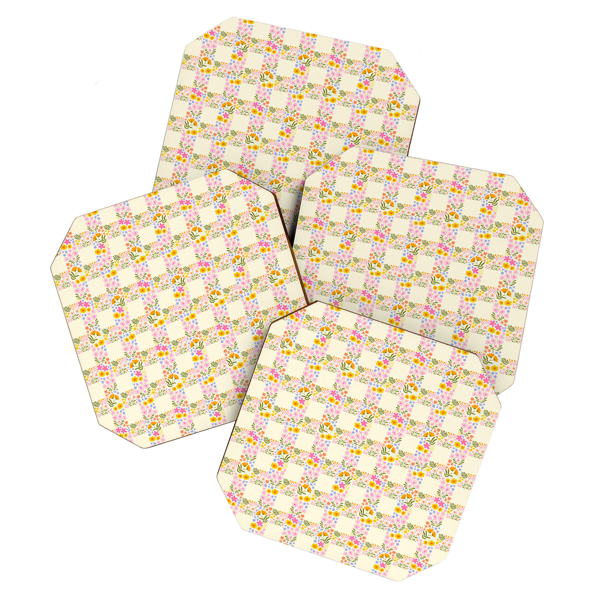 Vintage geometric flower art pattern Coaster Gallery Image 1