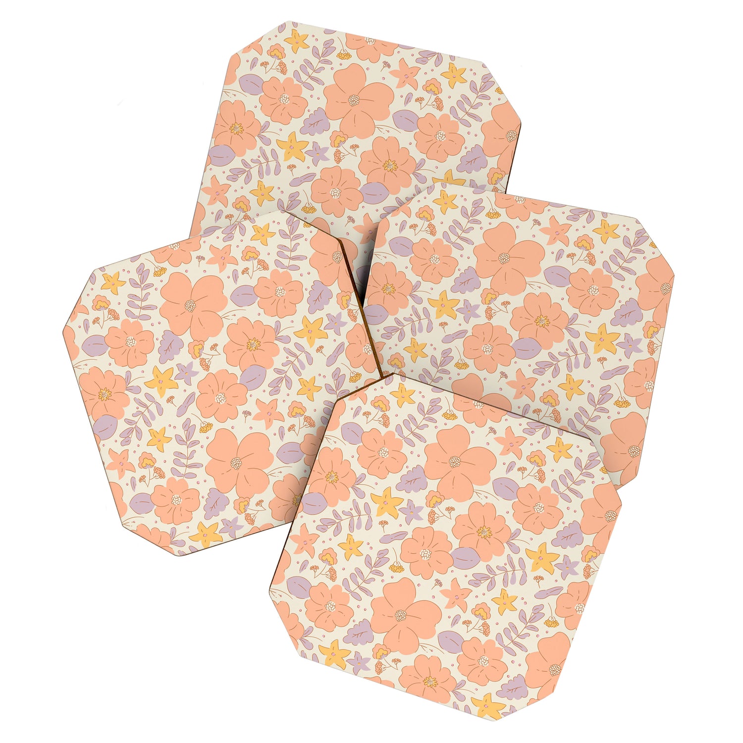 Vintage hand drawn flower art pattern Coaster Gallery Image 1