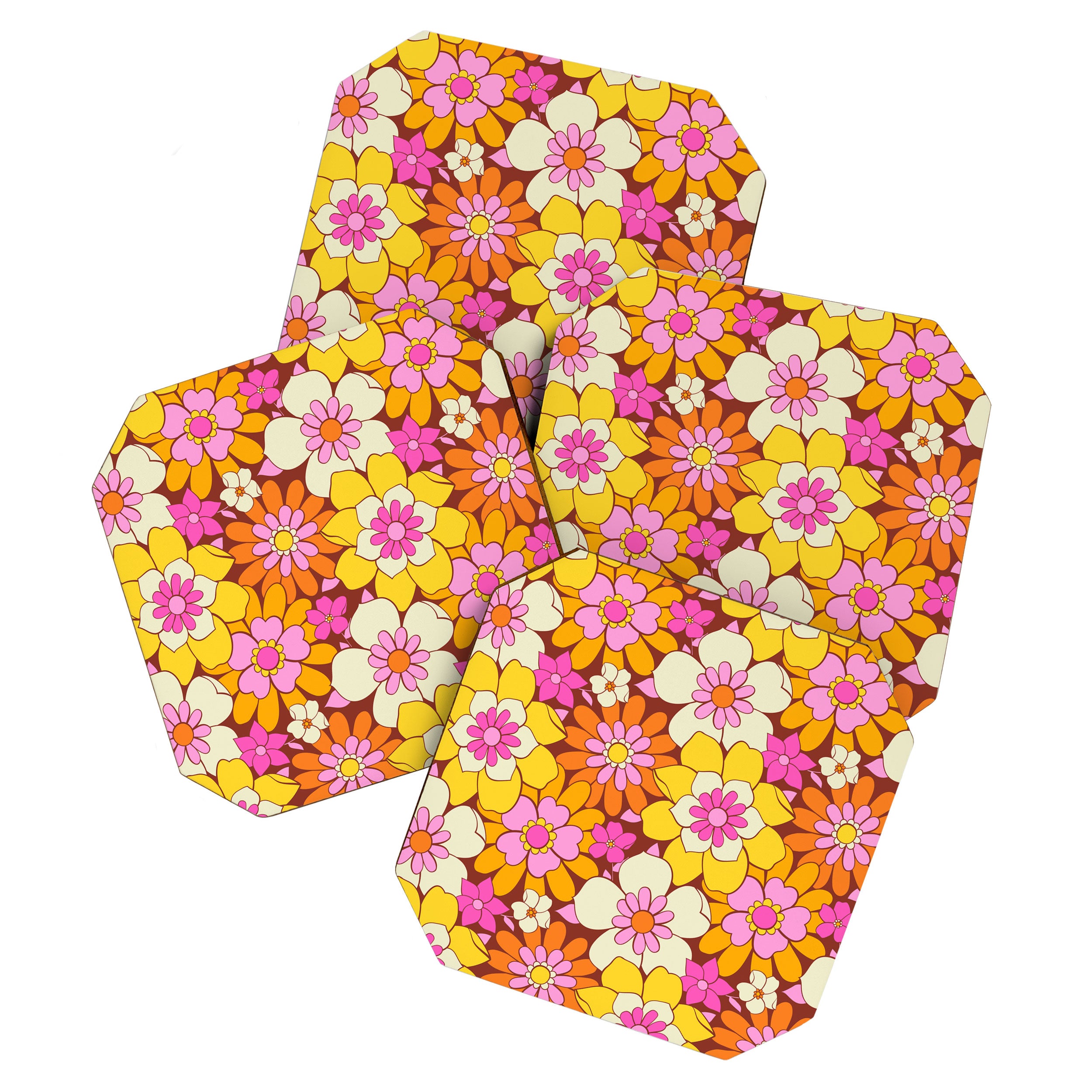 Vintage hand drawn flower art pattern Coaster Gallery Image 1