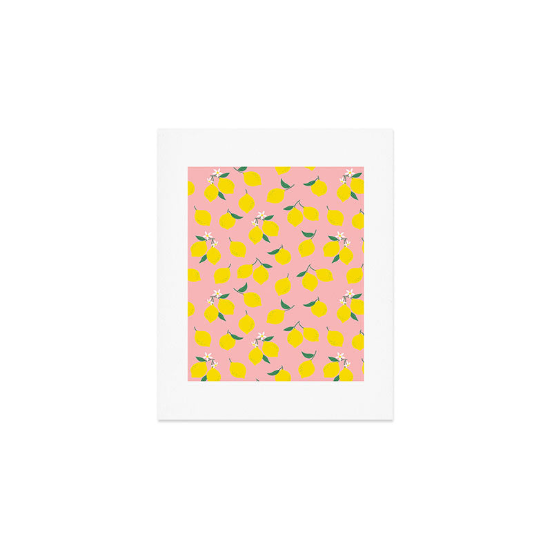 Vintage lemon fruit branch cartoon pattern Art Print Gallery Image 1