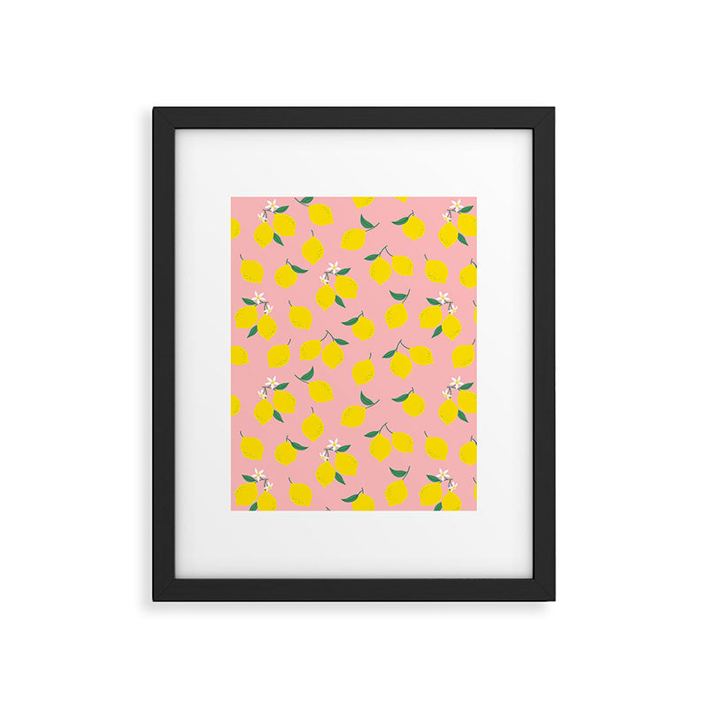Vintage lemon fruit branch cartoon pattern Framed Art Print Gallery Image 6