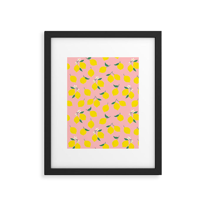 Vintage lemon fruit branch cartoon pattern Framed Art Print Gallery Image 1