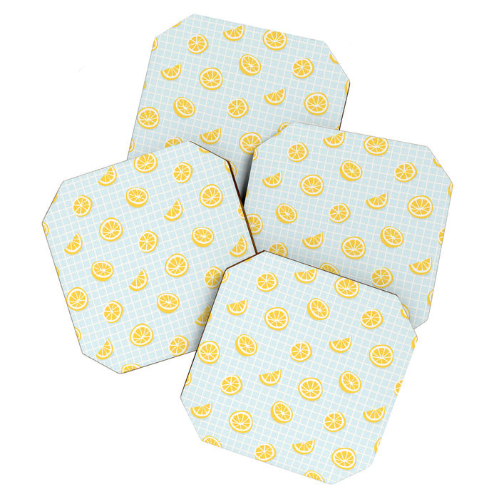 Vintage lemon fruit slice pattern Coaster Gallery Image 1