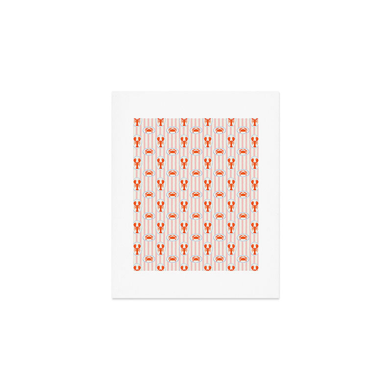 Vintage lobster crab stripe art pattern Art Print Gallery Image 1