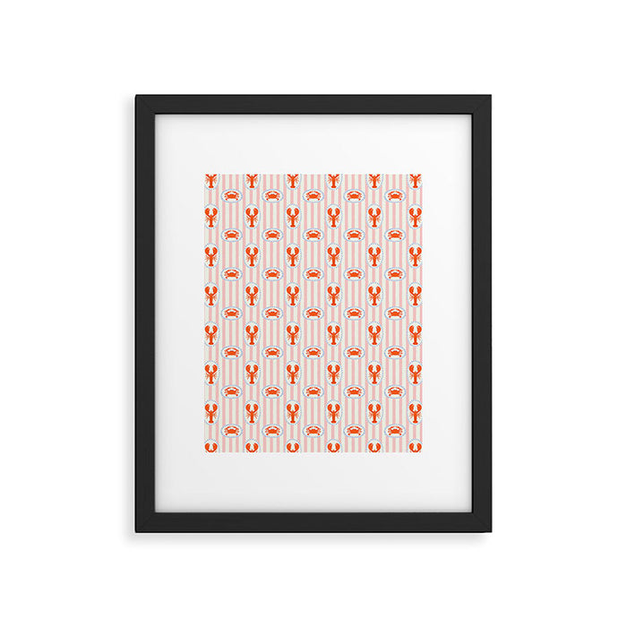 Vintage lobster crab stripe art pattern Framed Art Print Gallery Image 1