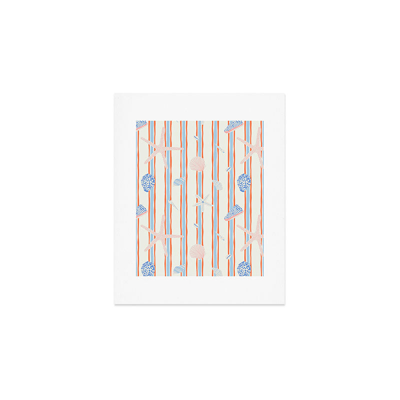 Vintage marine sea shell summer art pattern Art Print Gallery Image 1