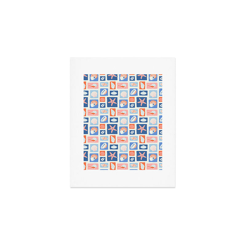 Vintage marine seashell mosaic art pattern Art Print Gallery Image 1