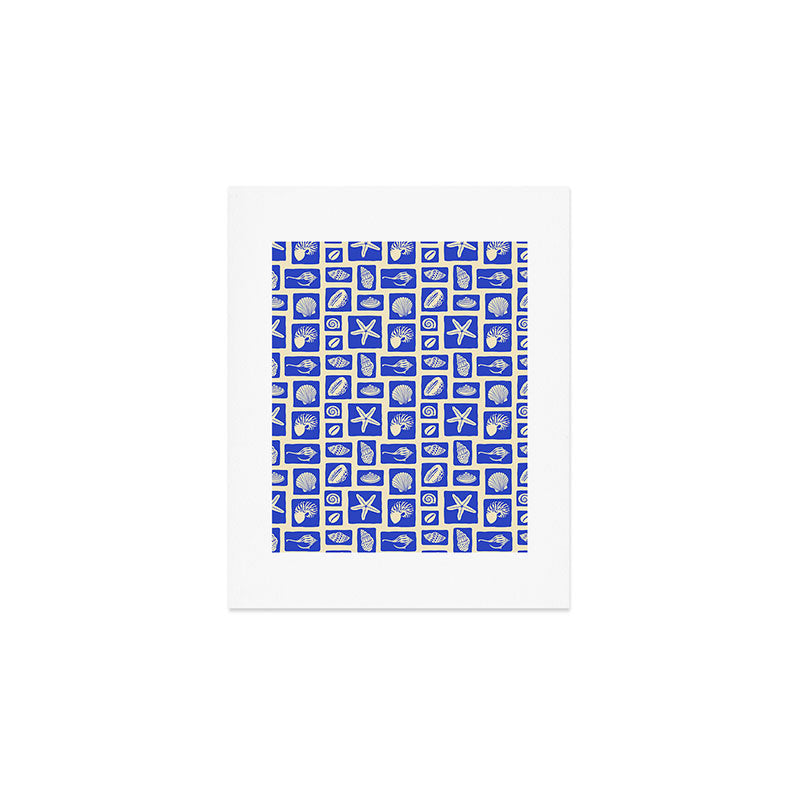 Vintage marine seashell mosaic art pattern Art Print Gallery Image 1