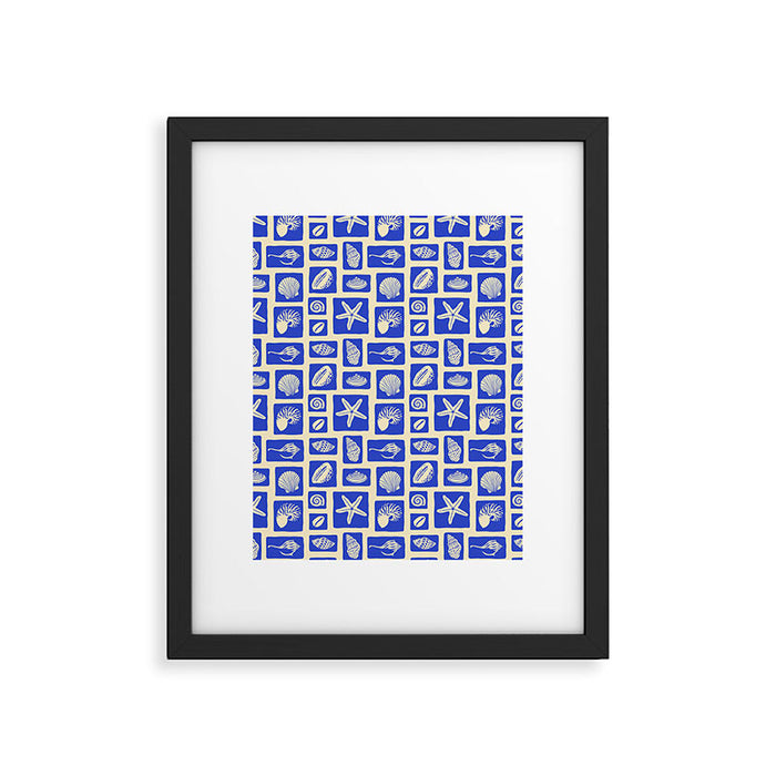 Vintage marine seashell mosaic art pattern Framed Art Print Gallery Image 1