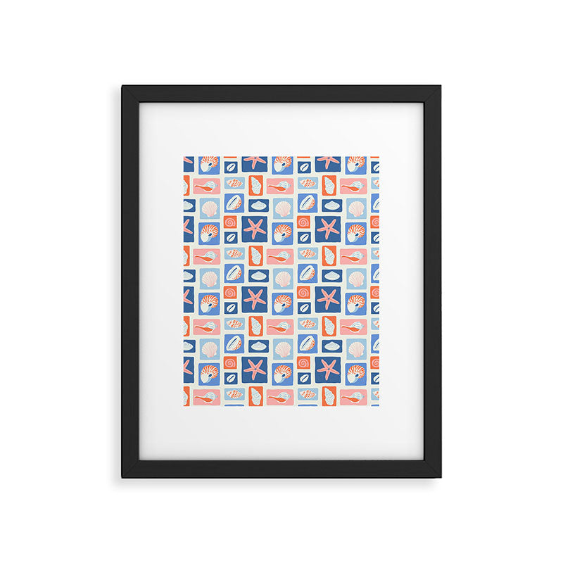 Vintage marine seashell mosaic art pattern Framed Art Print Gallery Image 6