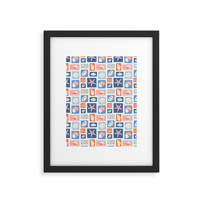 Vintage marine seashell mosaic art pattern Framed Art Print Gallery Image 1