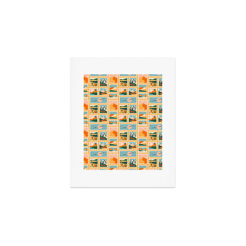 Vintage nature landscape post card stamp pattern Art Print Gallery Image 1