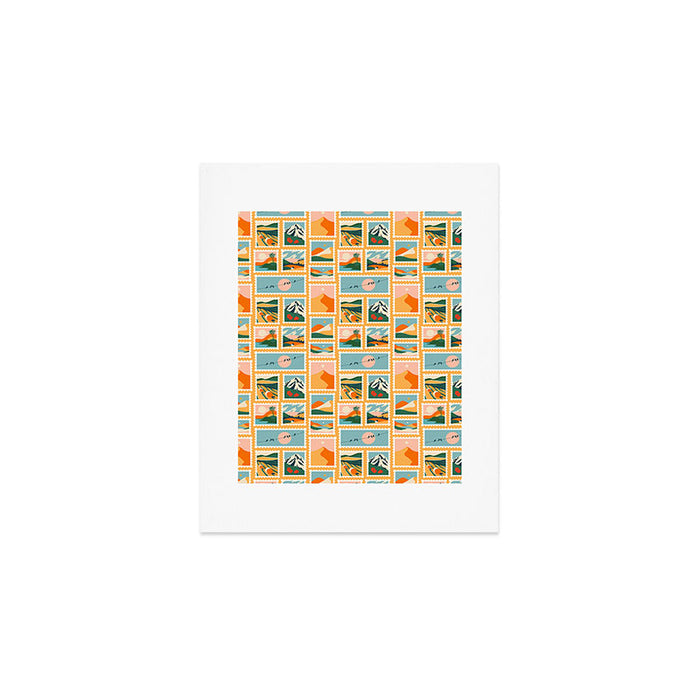 Vintage nature landscape post card stamp pattern Art Print Gallery Image 1
