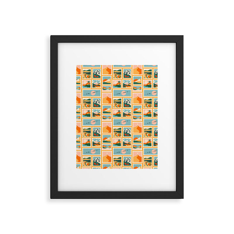 Vintage nature landscape post card stamp pattern Framed Art Print Gallery Image 6