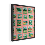 Vintage nature landscape postage stamp sticker pattern Framed Canvas Print Gallery Image 2
