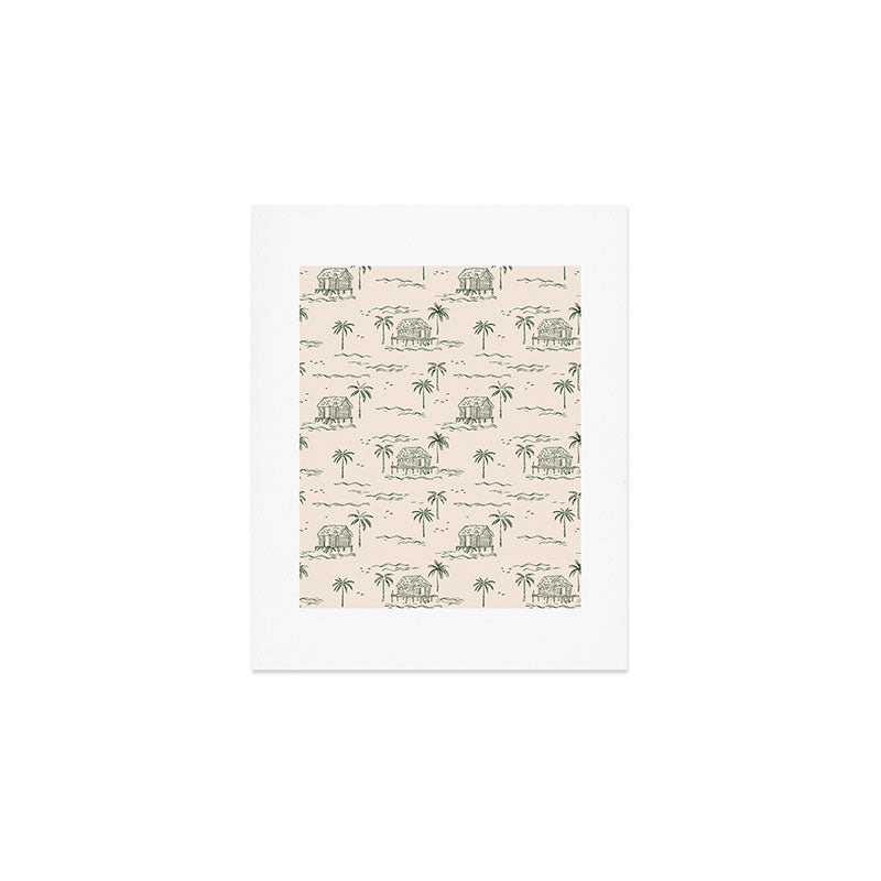 Vintage palm tree beach house pattern Art Print Gallery Image 1