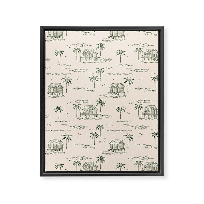 Vintage palm tree beach house pattern Framed Canvas Print Gallery Image 8