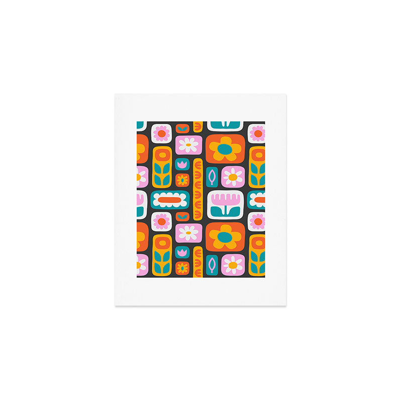 Vintage scandinavian floral art pattern Art Print Gallery Image 1