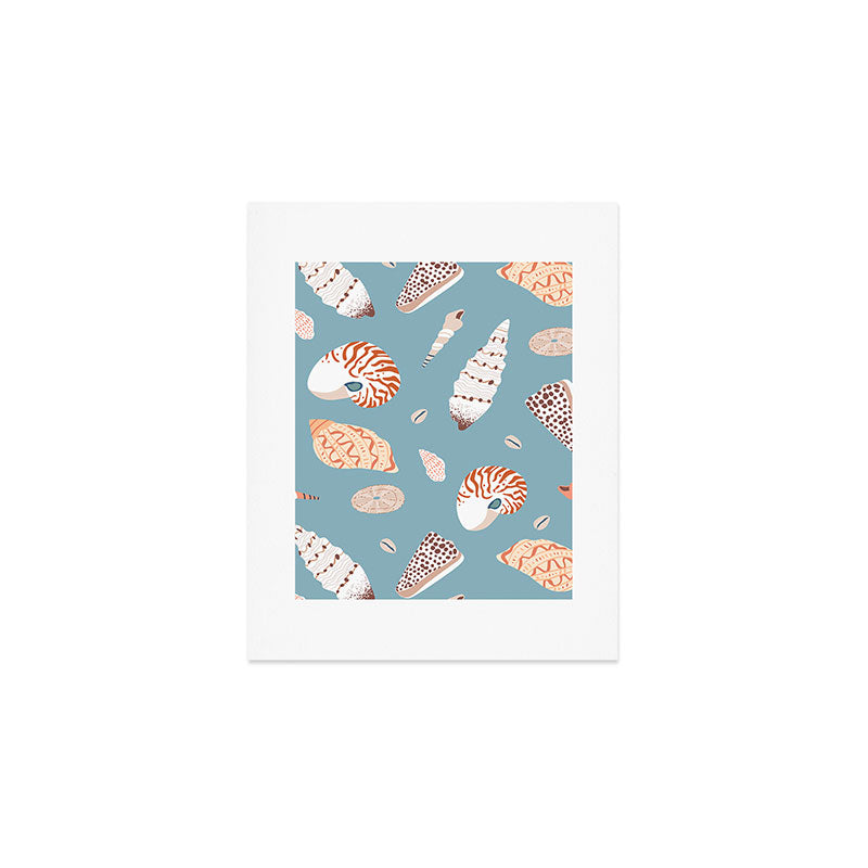 Vintage sea shell flat illustration pattern Art Print Gallery Image 1