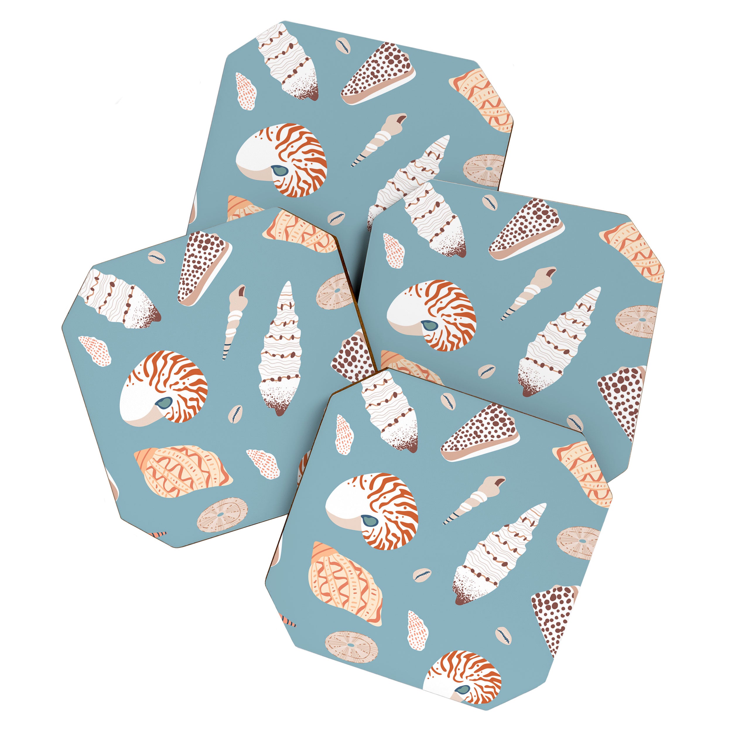Vintage sea shell flat illustration pattern Coaster Gallery Image 1