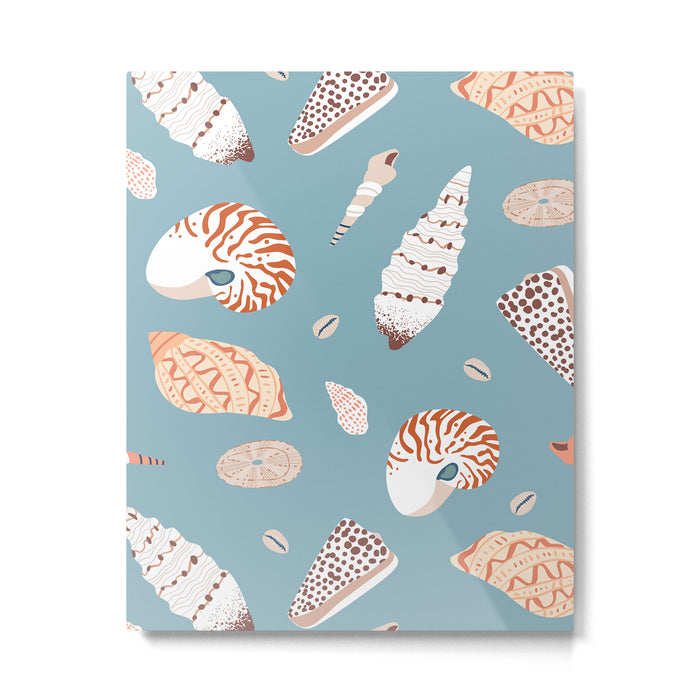 Vintage sea shell flat illustration pattern Metal Print Gallery Image 1