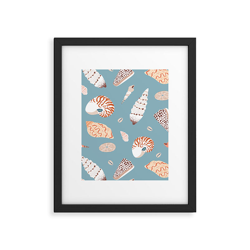Vintage sea shell flat illustration pattern Framed Art Print Gallery Image 5