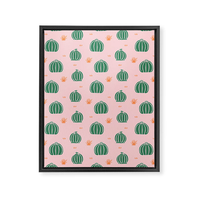 Vintage succulent cactus plant pattern Framed Canvas Print Gallery Image 1