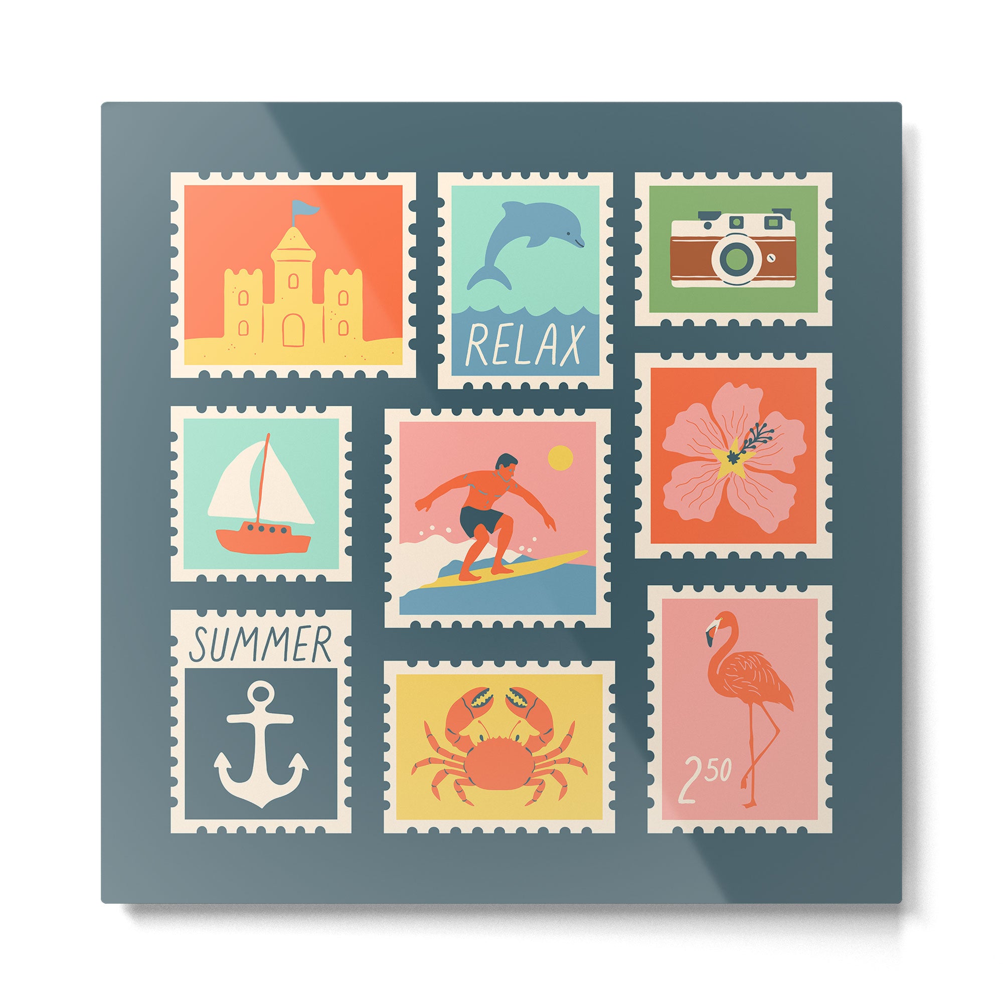 Vintage summer post card stamp drawing Metal Print Gallery Image 2