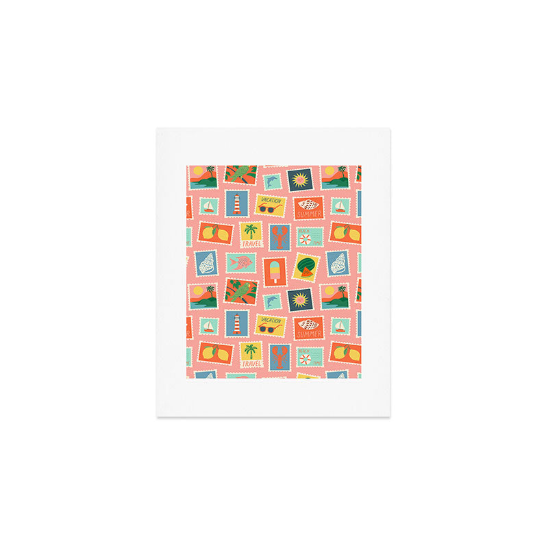 Vintage summer post card stamp pattern Art Print Gallery Image 1